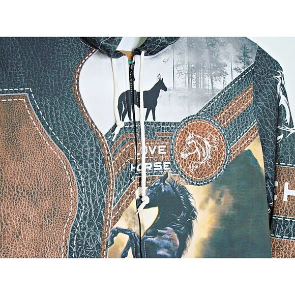 Love American Horse 3D All Over Design Full Zip Up Hoodie Leather Print Size 2X? - Picture 2 of 9